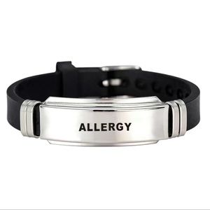 🔴 CLEARANCE🔖 NWT 🏥 BLACK/STAINLESS STEEL EMERGENCY “ALLERGY” MEDICAL BRACELET